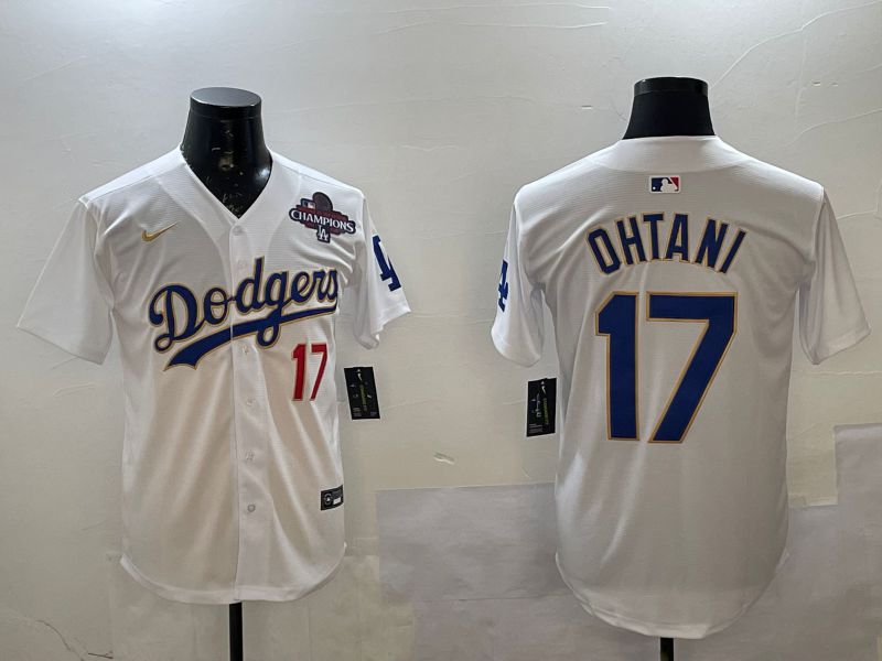 Men Los Angeles Dodgers #17 Ohtani White Gold Game 2025 Nike MLB Jersey style 02251